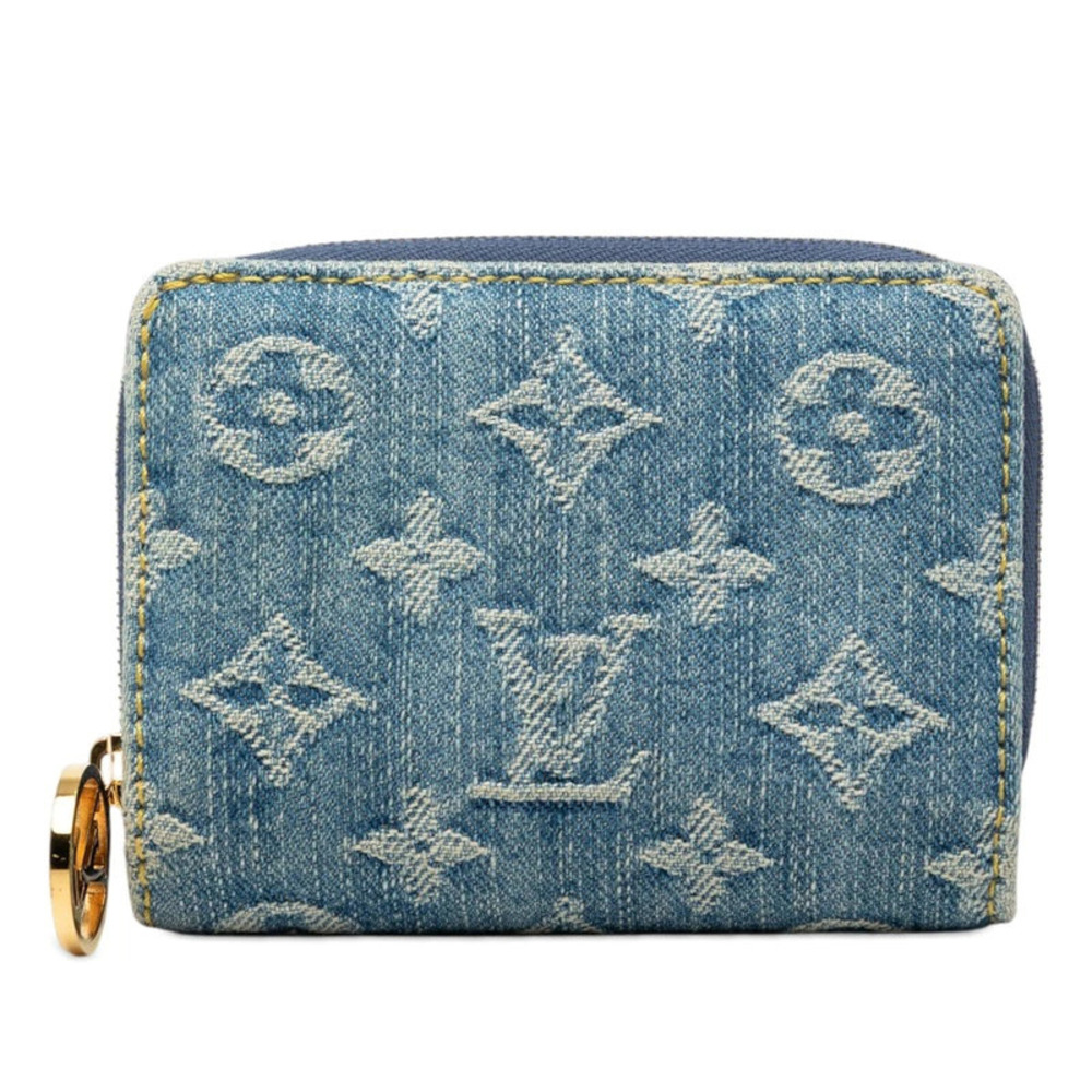 Louis Vuitton Monogram Denim Portefeuille Lou Bi fold Wallet Blue Leather